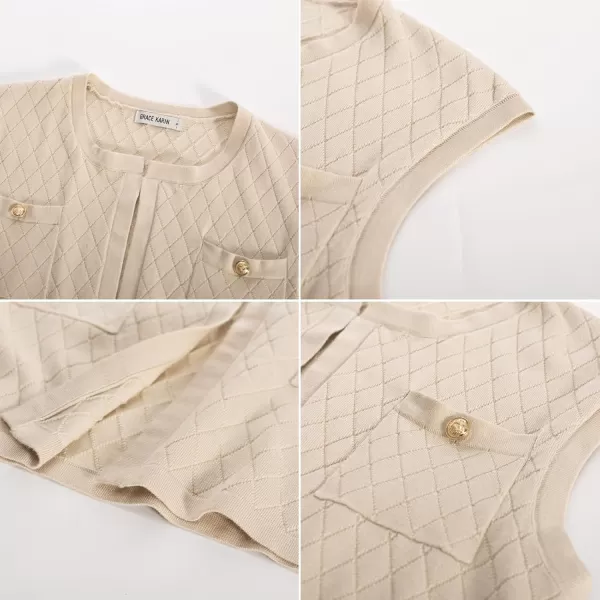 GRACE KARIN Womens Long Knit Sweater Vest Sleeveless Open Front Cardigan Elegant Ladie Sweater Jacket with PocketsKhaki