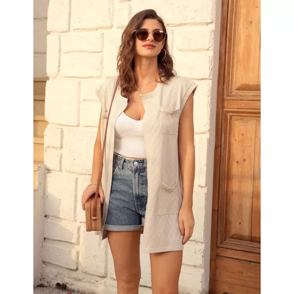 GRACE KARIN Womens Long Knit Sweater Vest Sleeveless Open Front Cardigan Elegant Ladie Sweater Jacket with PocketsKhaki