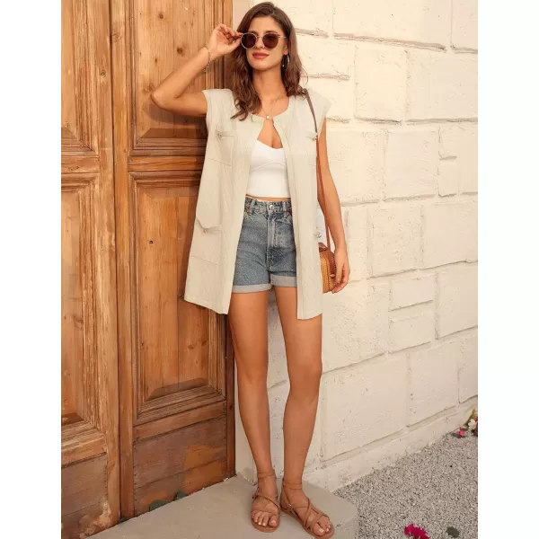GRACE KARIN Womens Long Knit Sweater Vest Sleeveless Open Front Cardigan Elegant Ladie Sweater Jacket with PocketsKhaki