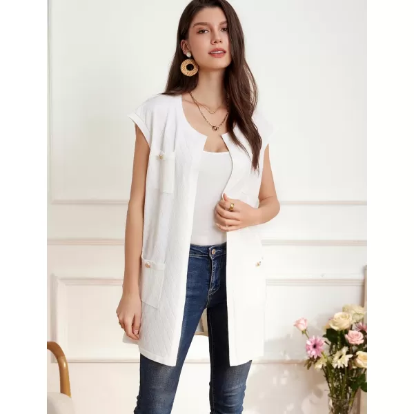 GRACE KARIN Womens Long Knit Sweater Vest Sleeveless Open Front Cardigan Elegant Ladie Sweater Jacket with PocketsWhite