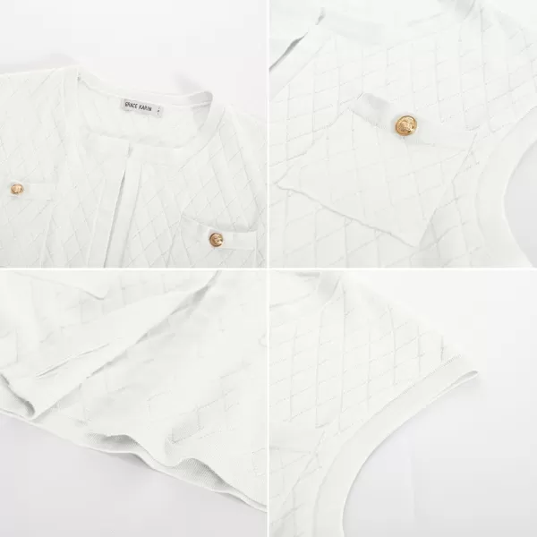 GRACE KARIN Womens Long Knit Sweater Vest Sleeveless Open Front Cardigan Elegant Ladie Sweater Jacket with PocketsWhite