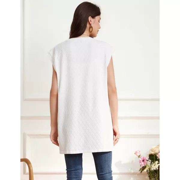 GRACE KARIN Womens Long Knit Sweater Vest Sleeveless Open Front Cardigan Elegant Ladie Sweater Jacket with PocketsWhite