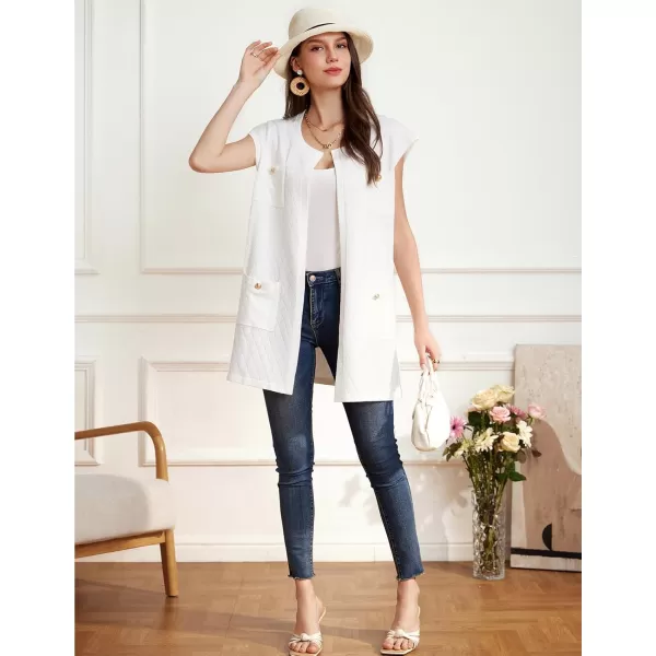 GRACE KARIN Womens Long Knit Sweater Vest Sleeveless Open Front Cardigan Elegant Ladie Sweater Jacket with PocketsWhite