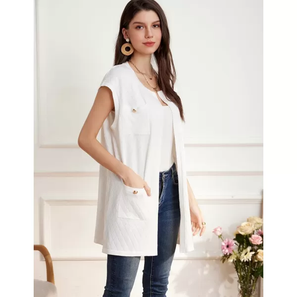 GRACE KARIN Womens Long Knit Sweater Vest Sleeveless Open Front Cardigan Elegant Ladie Sweater Jacket with PocketsWhite
