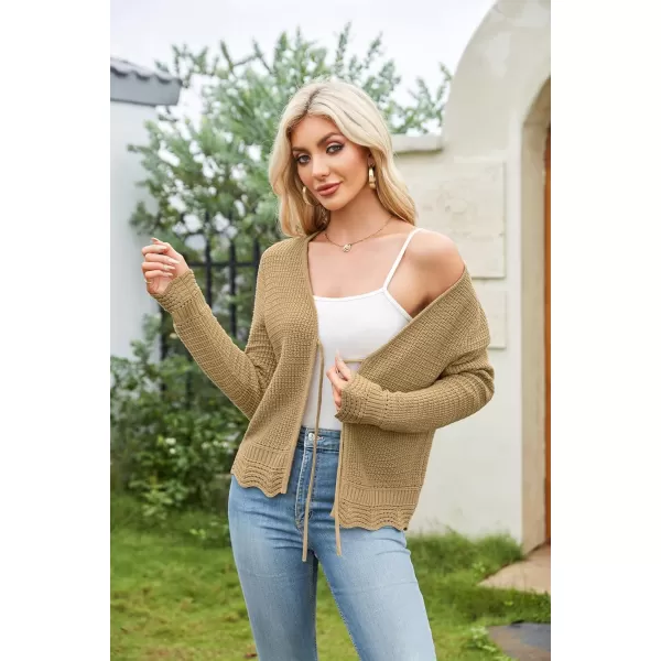 GRACE KARIN Womens Long Sleeve Cardigan Tie Front V Neck Crochet Lightweight Shrug Sweaters for Dresses Knit TopApricot