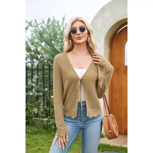 GRACE KARIN Womens Long Sleeve Cardigan Tie Front V Neck Crochet Lightweight Shrug Sweaters for Dresses Knit TopApricot