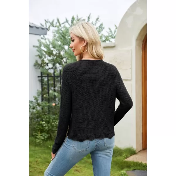 GRACE KARIN Womens Long Sleeve Cardigan Tie Front V Neck Crochet Lightweight Shrug Sweaters for Dresses Knit TopBlack
