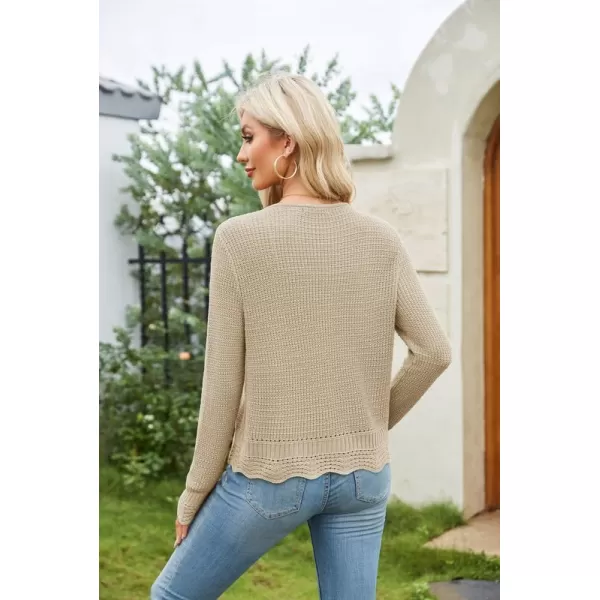 GRACE KARIN Womens Long Sleeve Cardigan Tie Front V Neck Crochet Lightweight Shrug Sweaters for Dresses Knit TopDark Apricot