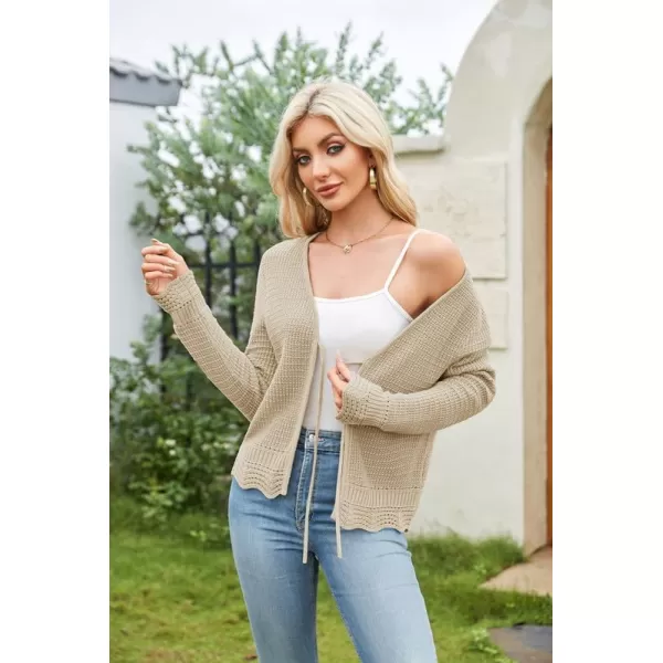 GRACE KARIN Womens Long Sleeve Cardigan Tie Front V Neck Crochet Lightweight Shrug Sweaters for Dresses Knit TopDark Apricot