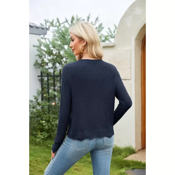 GRACE KARIN Womens Long Sleeve Cardigan Tie Front V Neck Crochet Lightweight Shrug Sweaters for Dresses Knit TopDark Blue