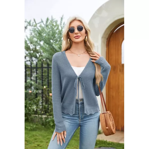 GRACE KARIN Womens Long Sleeve Cardigan Tie Front V Neck Crochet Lightweight Shrug Sweaters for Dresses Knit TopDenim Blue