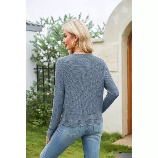 GRACE KARIN Womens Long Sleeve Cardigan Tie Front V Neck Crochet Lightweight Shrug Sweaters for Dresses Knit TopDenim Blue