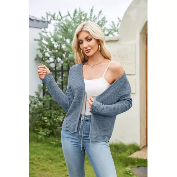 GRACE KARIN Womens Long Sleeve Cardigan Tie Front V Neck Crochet Lightweight Shrug Sweaters for Dresses Knit TopDenim Blue