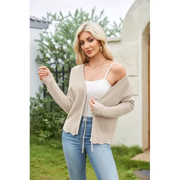 GRACE KARIN Womens Long Sleeve Cardigan Tie Front V Neck Crochet Lightweight Shrug Sweaters for Dresses Knit TopLight Apricot