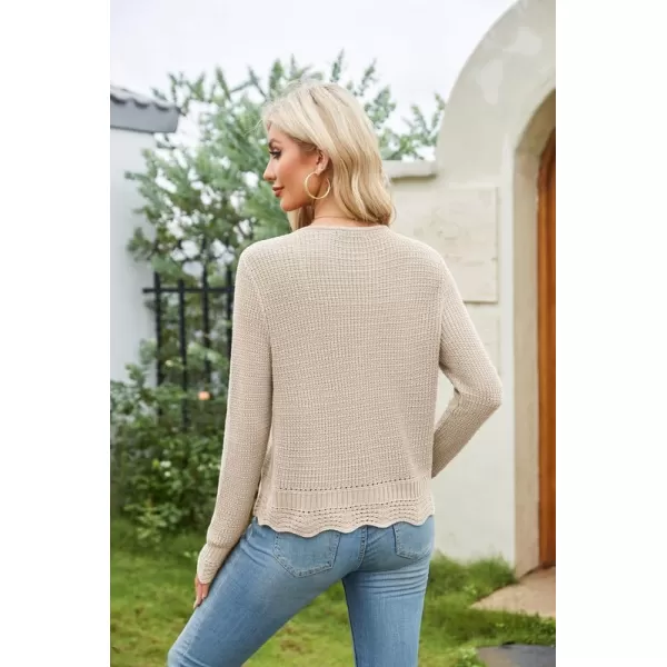 GRACE KARIN Womens Long Sleeve Cardigan Tie Front V Neck Crochet Lightweight Shrug Sweaters for Dresses Knit TopLight Apricot