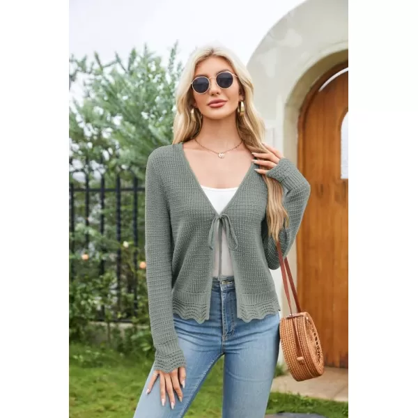 GRACE KARIN Womens Long Sleeve Cardigan Tie Front V Neck Crochet Lightweight Shrug Sweaters for Dresses Knit TopLight Gray