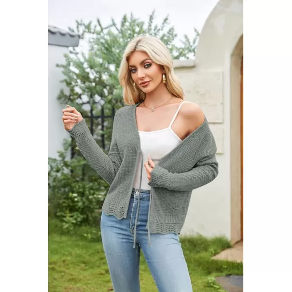 GRACE KARIN Womens Long Sleeve Cardigan Tie Front V Neck Crochet Lightweight Shrug Sweaters for Dresses Knit TopLight Gray