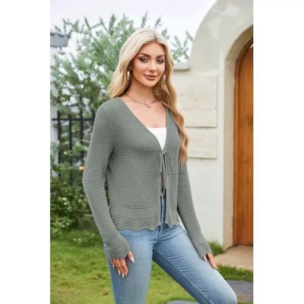 GRACE KARIN Womens Long Sleeve Cardigan Tie Front V Neck Crochet Lightweight Shrug Sweaters for Dresses Knit TopLight Gray