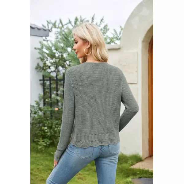 GRACE KARIN Womens Long Sleeve Cardigan Tie Front V Neck Crochet Lightweight Shrug Sweaters for Dresses Knit TopLight Gray