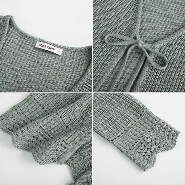 GRACE KARIN Womens Long Sleeve Cardigan Tie Front V Neck Crochet Lightweight Shrug Sweaters for Dresses Knit TopLight Gray