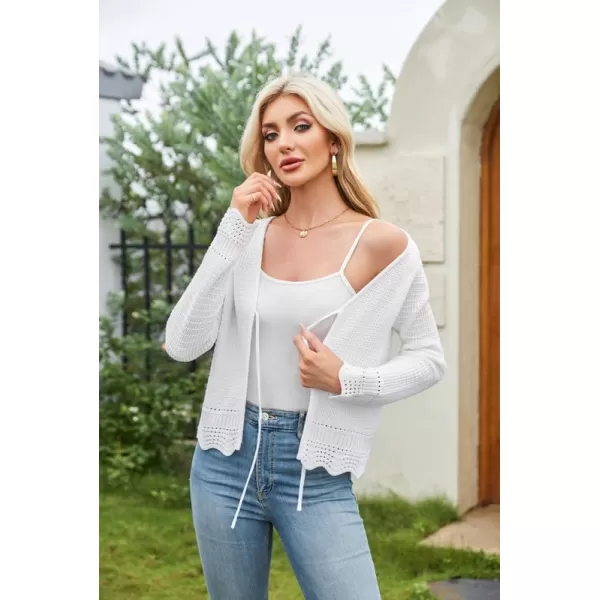 GRACE KARIN Womens Long Sleeve Cardigan Tie Front V Neck Crochet Lightweight Shrug Sweaters for Dresses Knit TopWhite