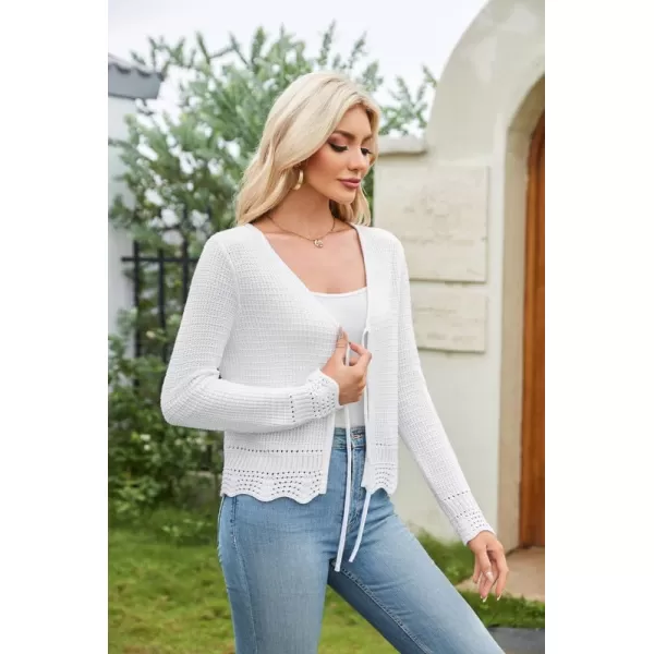 GRACE KARIN Womens Long Sleeve Cardigan Tie Front V Neck Crochet Lightweight Shrug Sweaters for Dresses Knit TopWhite