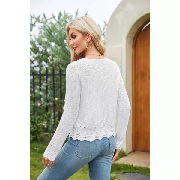 GRACE KARIN Womens Long Sleeve Cardigan Tie Front V Neck Crochet Lightweight Shrug Sweaters for Dresses Knit TopWhite