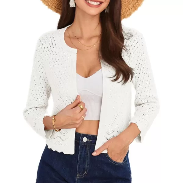 GRACE KARIN 2024 Womens 34 Sleeve Crew Neck HollowedOut Lightweight Cardigan Sweaters Open Front Cropped CardiganWhite