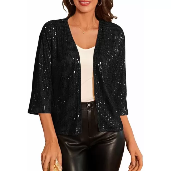 GRACE KARIN 2024 Womens 34 Sleeve Sequin Jackets Open Front Sequin Cardigan Sweaters Blazer S2XLBlack