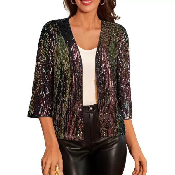 GRACE KARIN 2024 Womens 34 Sleeve Sequin Jackets Open Front Sequin Cardigan Sweaters Blazer S2XLMulticolor Black