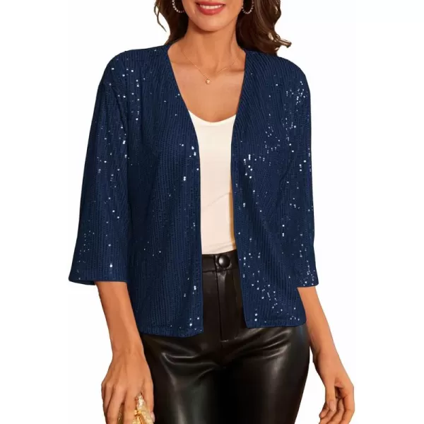 GRACE KARIN 2024 Womens 34 Sleeve Sequin Jackets Open Front Sequin Cardigan Sweaters Blazer S2XLNavy Blue