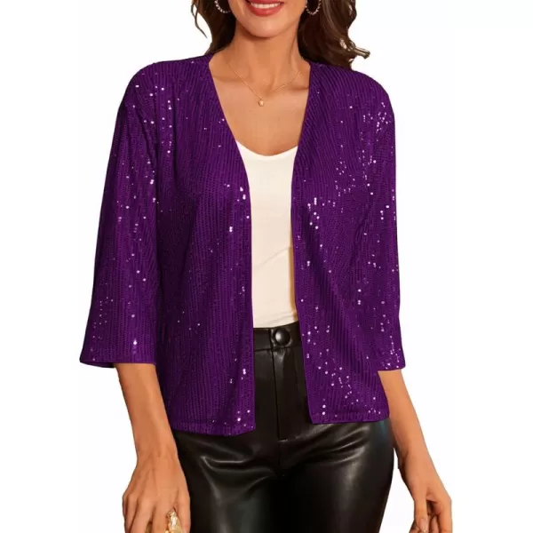 GRACE KARIN 2024 Womens 34 Sleeve Sequin Jackets Open Front Sequin Cardigan Sweaters Blazer S2XLPurple