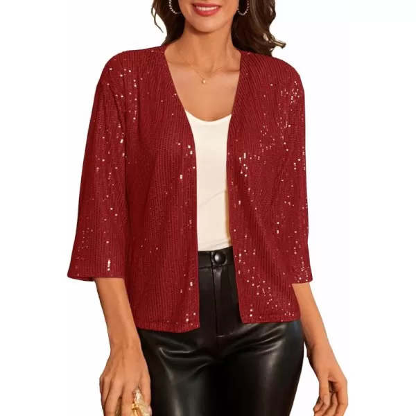 GRACE KARIN 2024 Womens 34 Sleeve Sequin Jackets Open Front Sequin Cardigan Sweaters Blazer S2XLRed