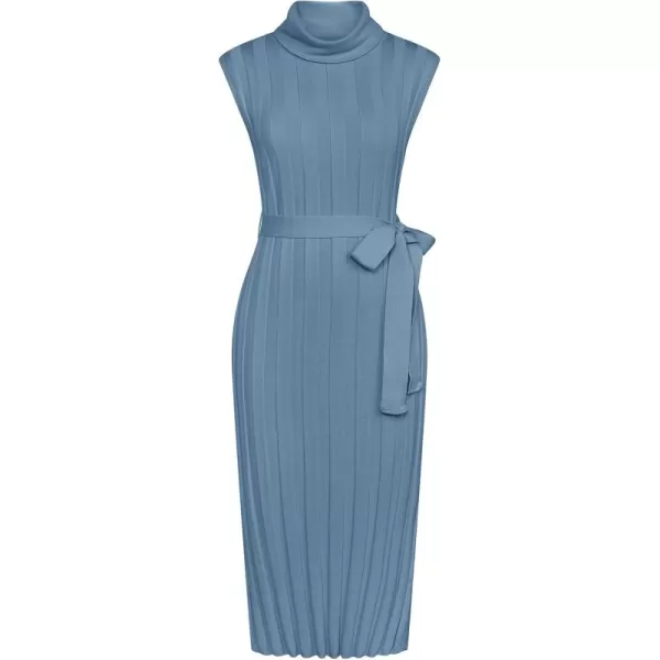 GRACE KARIN Women 2024 Fall Sweater Dress Ribbed Knit Sleeveless Turtleneck Side Slit Bodycon Midi Sweater DressesGrey Blue