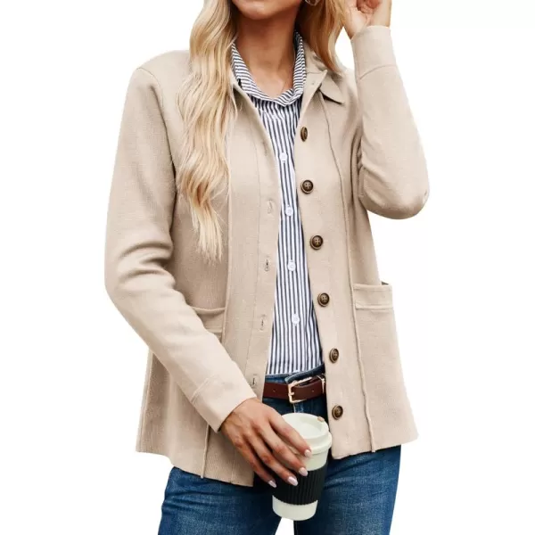 GRACE KARIN Women Casual Cardigan Knit Button Down Shirts Long Sleeve Shacket Jacket with PocketsApricot