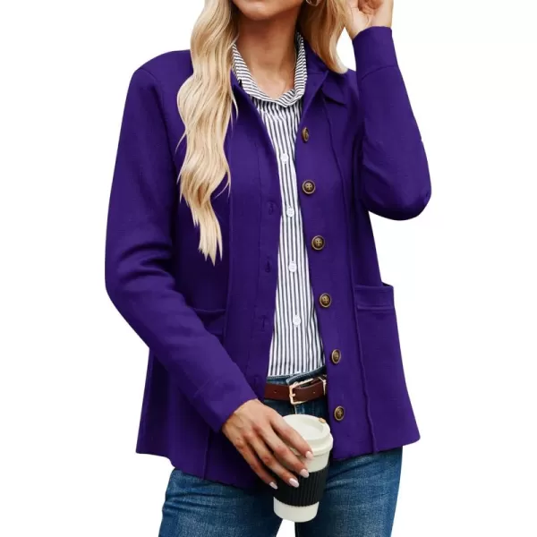 GRACE KARIN Women Casual Cardigan Knit Button Down Shirts Long Sleeve Shacket Jacket with PocketsBluishpurple