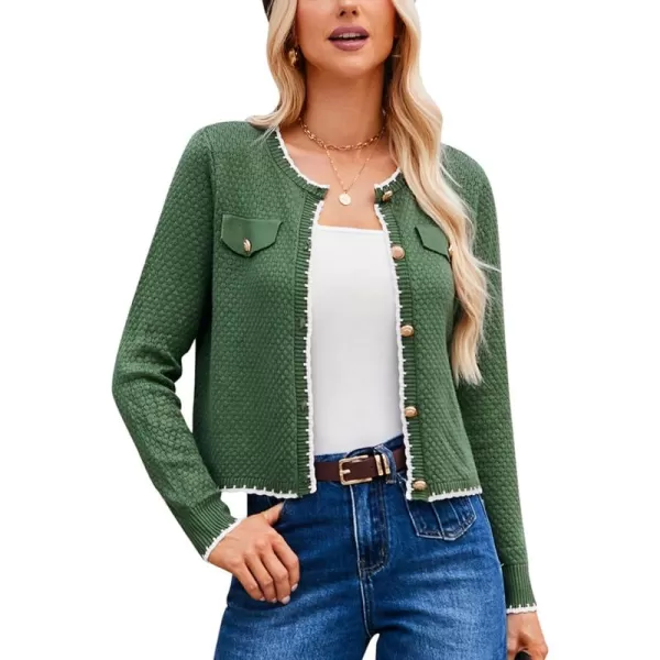 GRACE KARIN Womens Cardigans 2024 Button Down Knit Sweater Contrast Color Lightweight Lady Jackets Fall OutfitsArmy Green