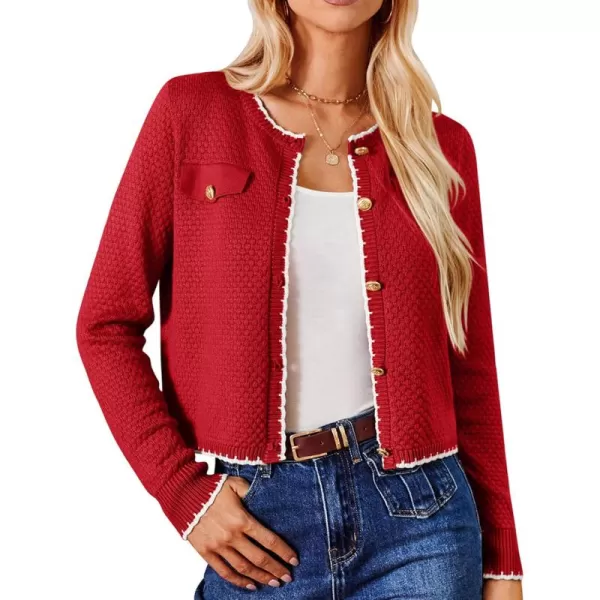 GRACE KARIN Womens Cardigans 2024 Button Down Knit Sweater Contrast Color Lightweight Lady Jackets Fall OutfitsRed