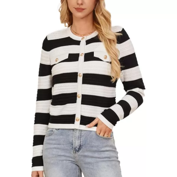 GRACE KARIN Womens Cardigans 2024 Open Front Button Down Knit Sweater Lightweight Lady Jackets Fall OutfitsWhite Black Stripe