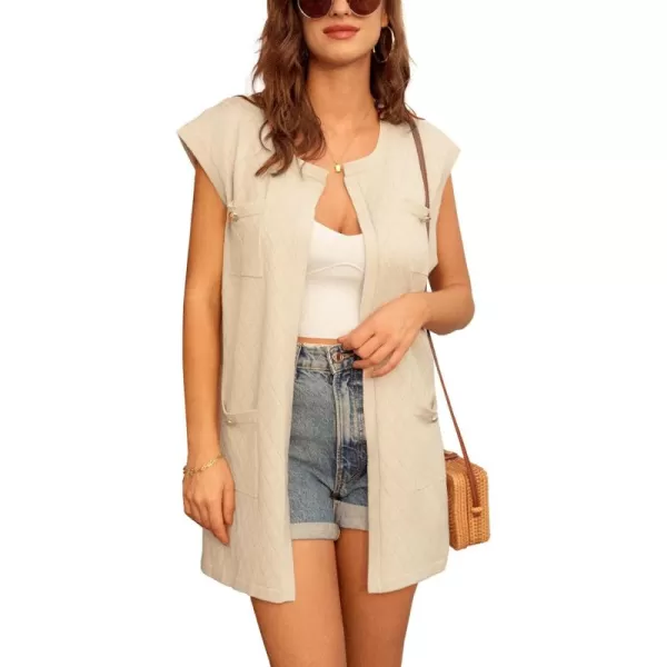 GRACE KARIN Womens Long Knit Sweater Vest Sleeveless Open Front Cardigan Elegant Ladie Sweater Jacket with PocketsKhaki