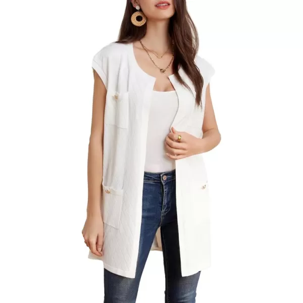 GRACE KARIN Womens Long Knit Sweater Vest Sleeveless Open Front Cardigan Elegant Ladie Sweater Jacket with PocketsWhite