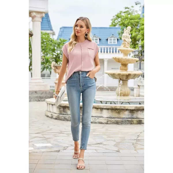 imageGRACE KARIN 2024 Women Cap Sleeve Sweater Top Business Sweater Vest Casual Crew Neck Loose Fit Knit Pullover TopLight Pink