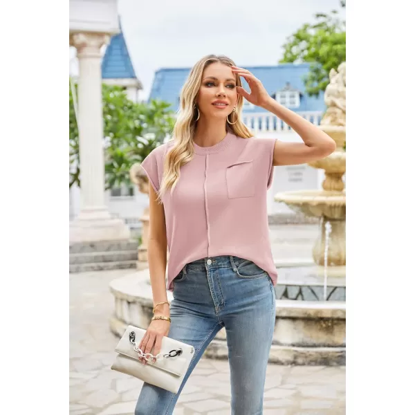 imageGRACE KARIN 2024 Women Cap Sleeve Sweater Top Business Sweater Vest Casual Crew Neck Loose Fit Knit Pullover TopLight Pink