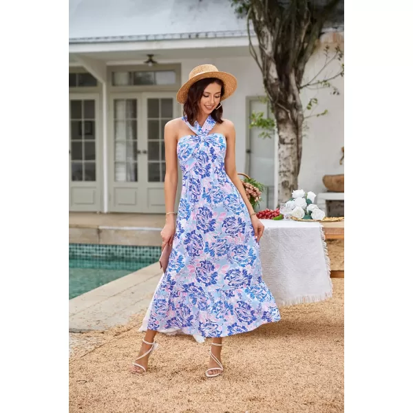 imageGRACE KARIN 2024 Womens Criss Cross Halterneck Sleeveless Summer Floral Print Flowy A Line Maxi DressBluishviolet