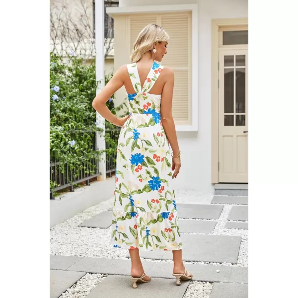 imageGRACE KARIN 2024 Womens Criss Cross Halterneck Sleeveless Summer Floral Print Flowy A Line Maxi DressFloral White 2