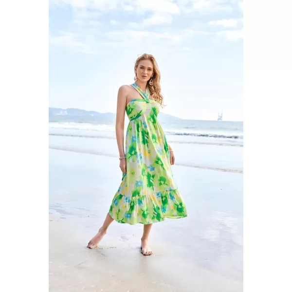 imageGRACE KARIN 2024 Womens Criss Cross Halterneck Sleeveless Summer Floral Print Flowy A Line Maxi DressGreen Viola