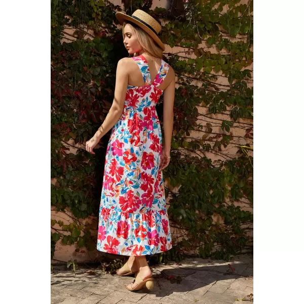 imageGRACE KARIN 2024 Womens Criss Cross Halterneck Sleeveless Summer Floral Print Flowy A Line Maxi DressMulticolor