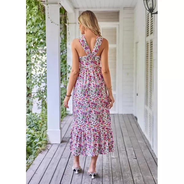 imageGRACE KARIN 2024 Womens Criss Cross Halterneck Sleeveless Summer Floral Print Flowy A Line Maxi DressPurple