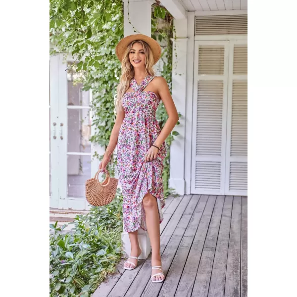 imageGRACE KARIN 2024 Womens Criss Cross Halterneck Sleeveless Summer Floral Print Flowy A Line Maxi DressPurple