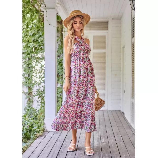 imageGRACE KARIN 2024 Womens Criss Cross Halterneck Sleeveless Summer Floral Print Flowy A Line Maxi DressPurple